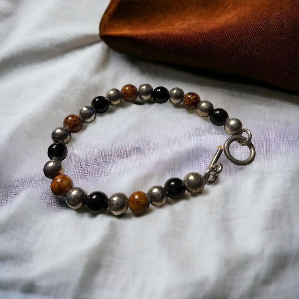 Beautiful natural stone and silver bracelet.